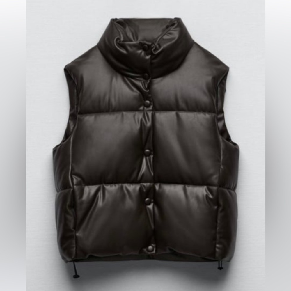 ZARA Padded Faux Leather Puffer Vest – Dark Chocolate Brown (S) - Picture 2 of 5